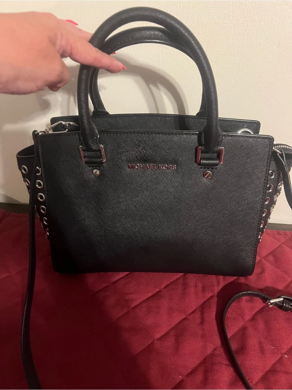 Michael Kors Black Saffiano Leather Satchel with Grommet Trim